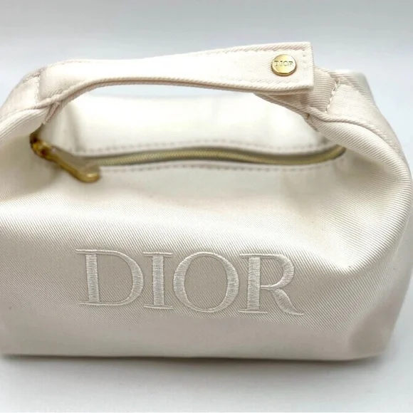 Christian Dior White Cosmetic Bag w/ Top Handle- Box Included NIB - Picture 4 of 8